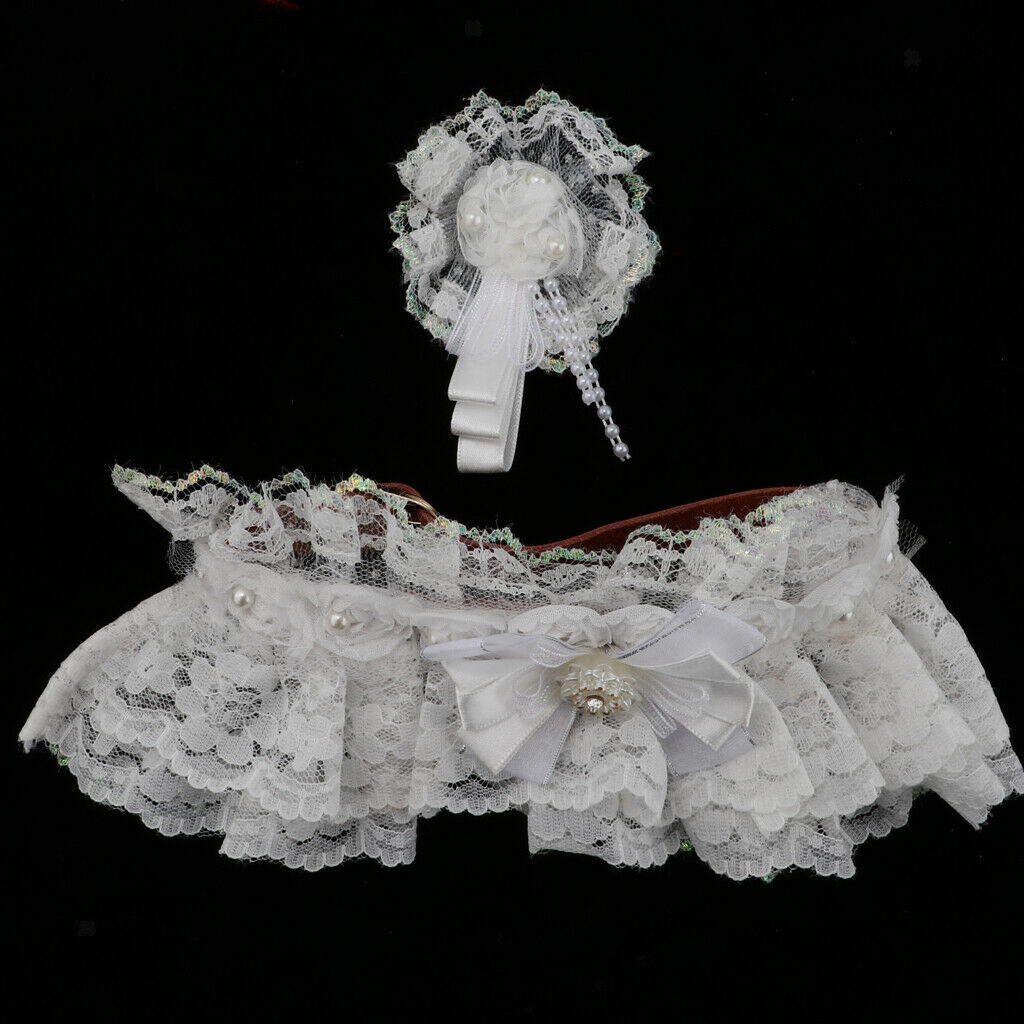 Adjustable Pet Dog Cat Bandana Collar Neckerchief Scarf with Lace White
