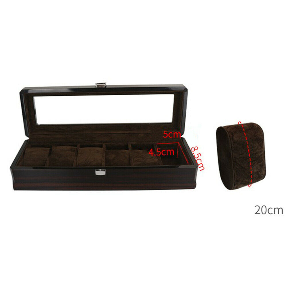 6 Slots Wood Watch Box Display Jewelry Case Storage Organizer Velvet Cushions
