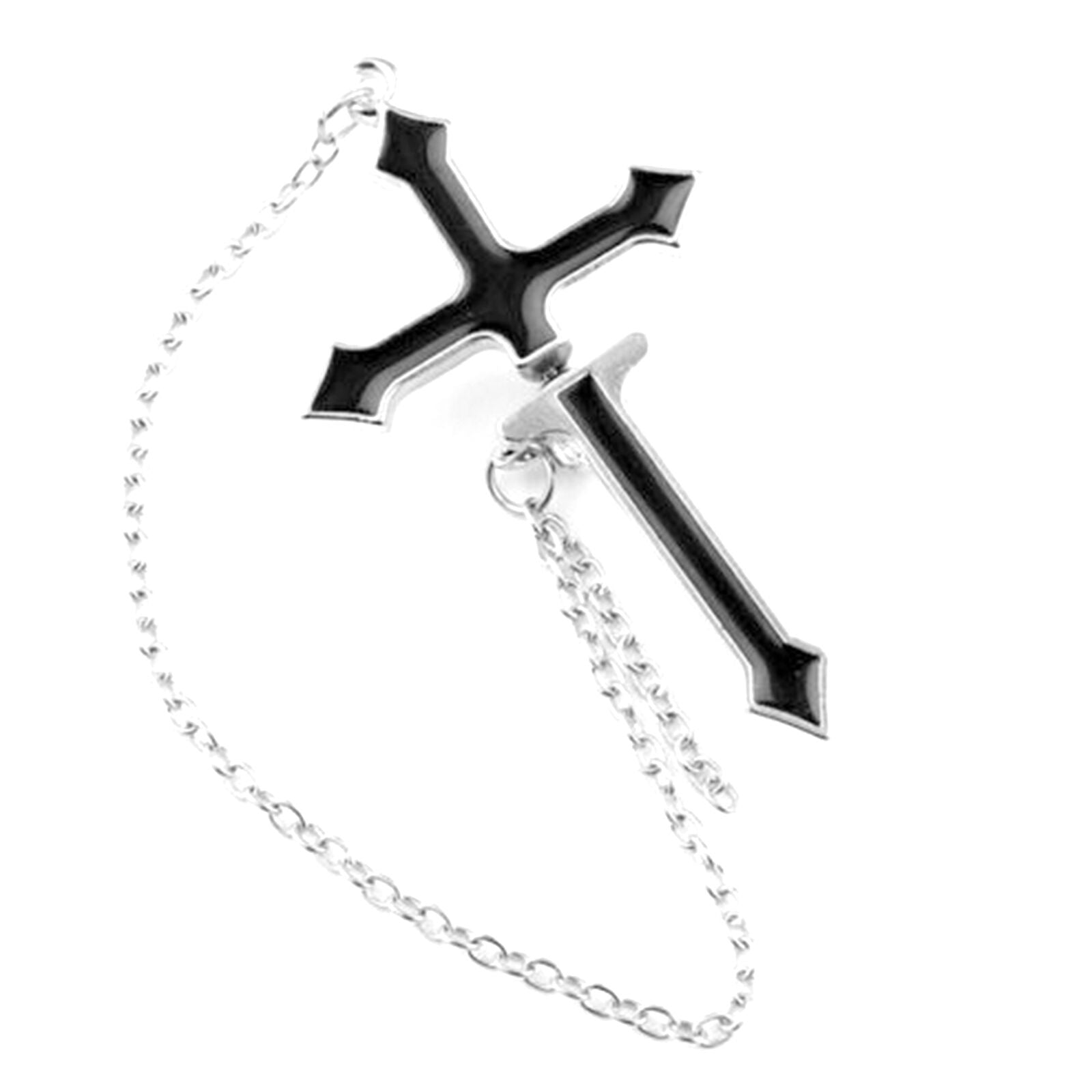 Goth Punk Rock Black Cross Chain Wrap Cuff Earrings Jewelry Piercing Required