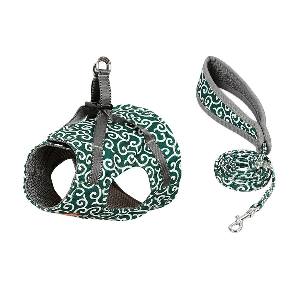 Small Pet Cat Harness Vest with Leash Cat Walking Outdoor Outfits Green-XS