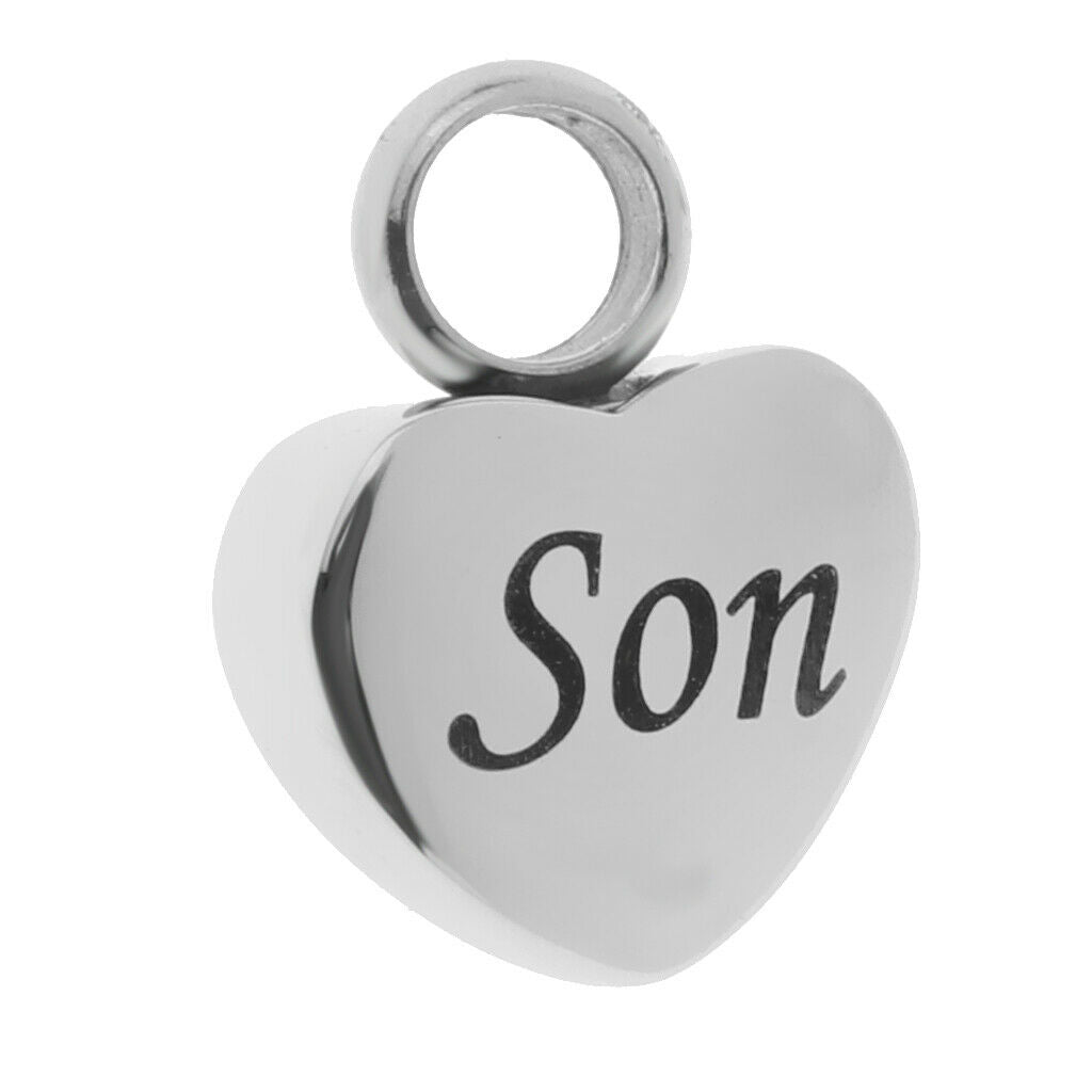 2 Piece Memorial Stainless Steel Heart Urn Pendant Cremation Ash Gift Son