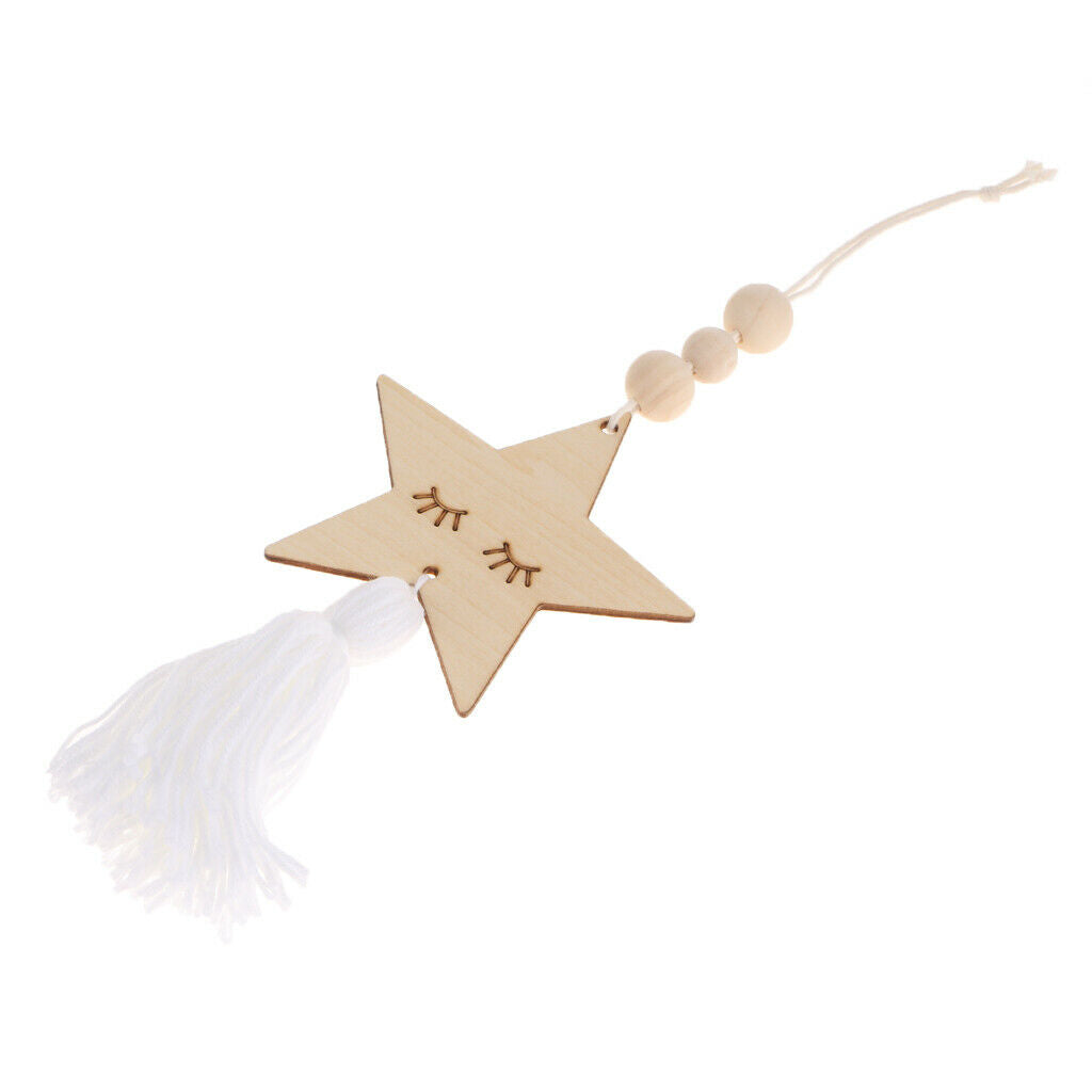 Nordic Wooden Beads Tassel Pendant Girls Wall Hanging Ornament Star White