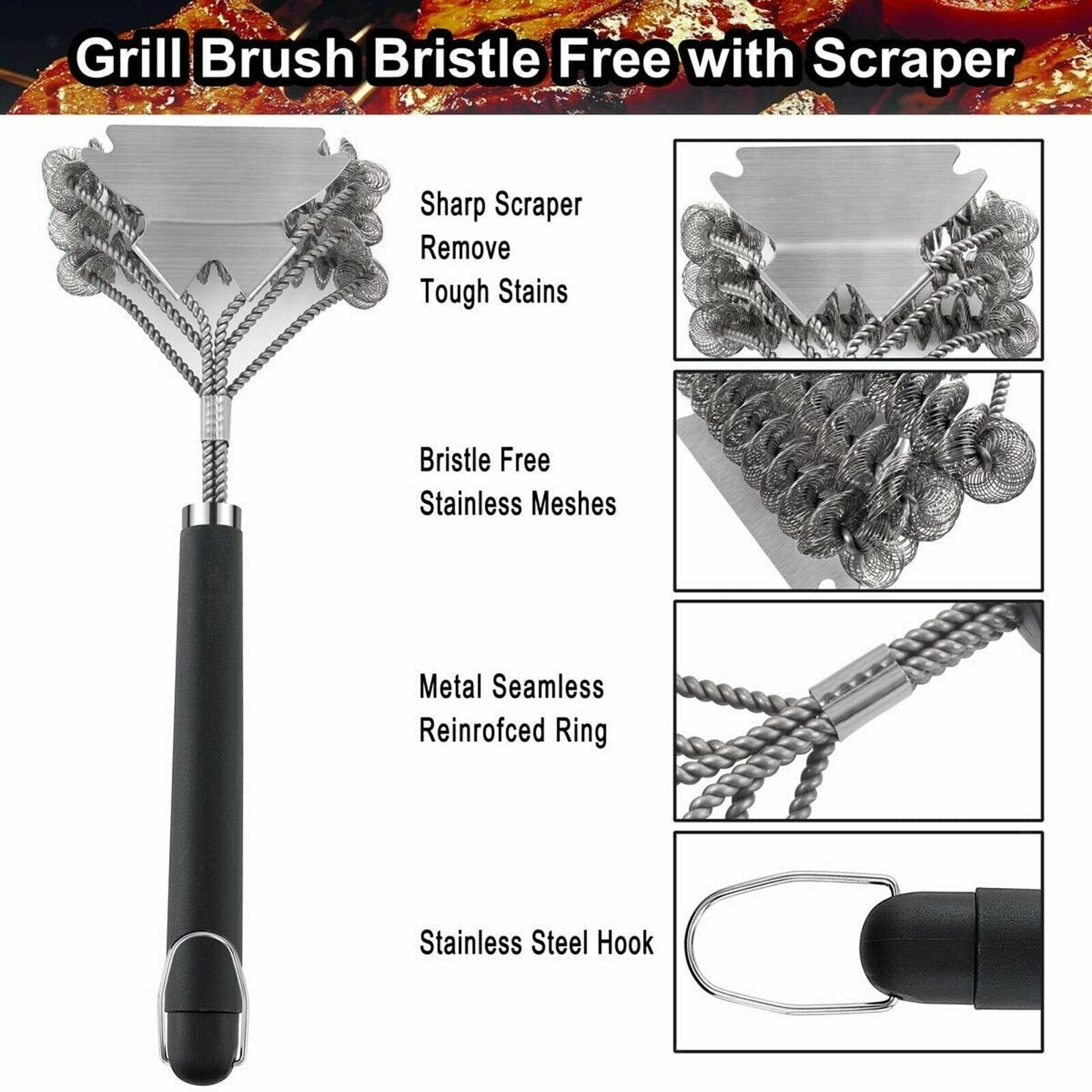 Remover Barbecue Grill Brush Stainless Steel Heat Resistance BBQ Gas Charcoal