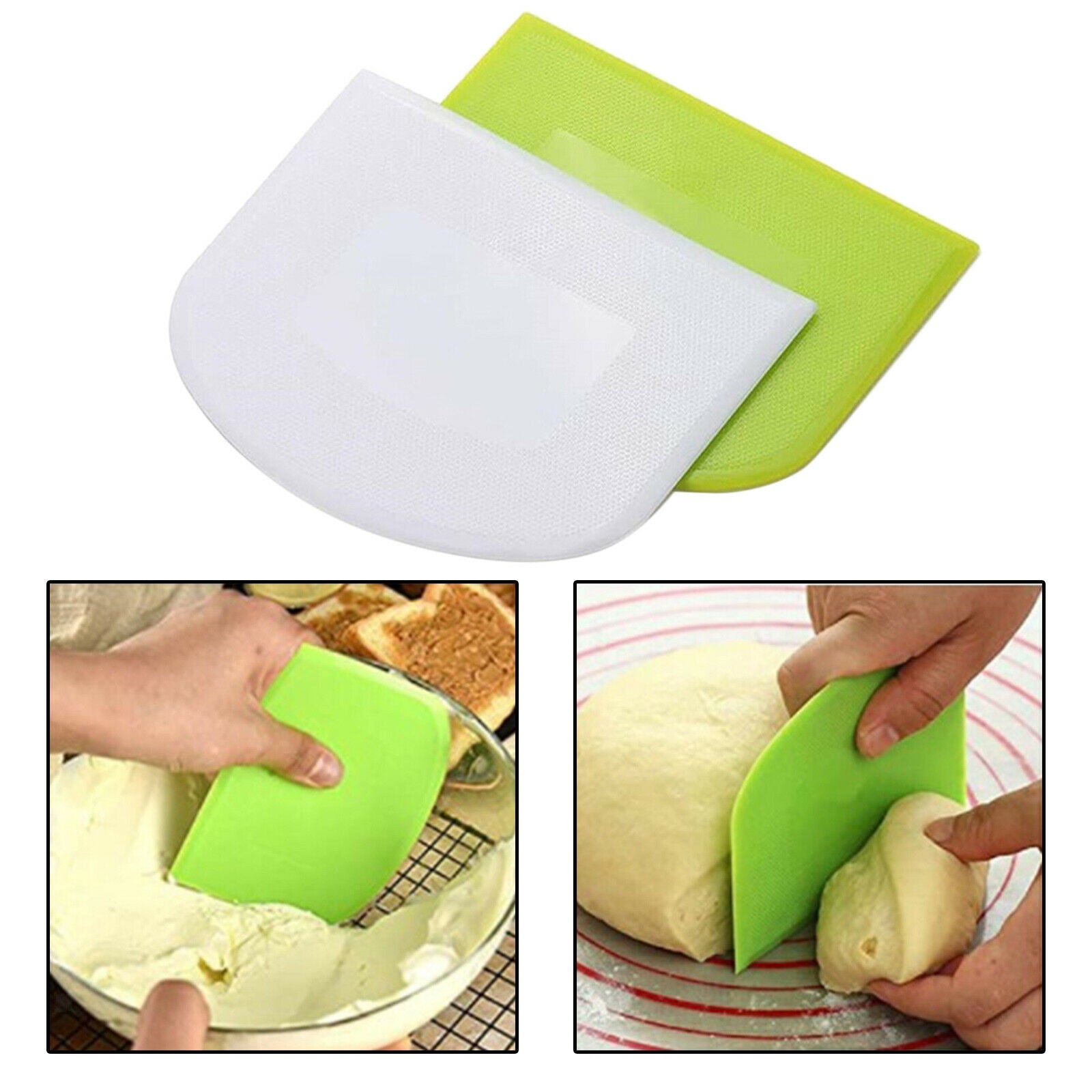 2pcs Dough Bowl Scraper Food-safe Cutter for Bread Cake Fondant Icing Green