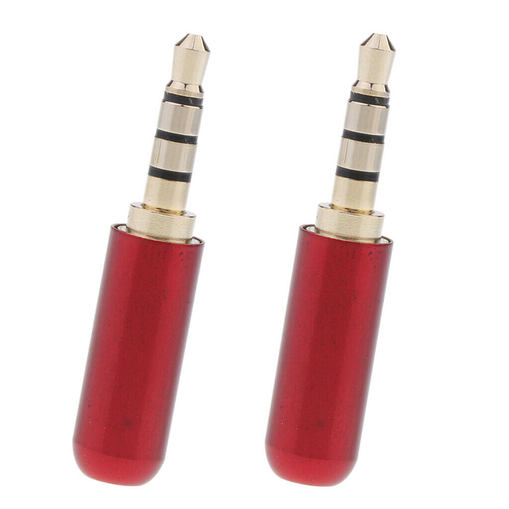 2Pcs 3.5mm 1/8" Male Jack Mini Red Audio Plug Male Stereo Adaptor DIY Soldering