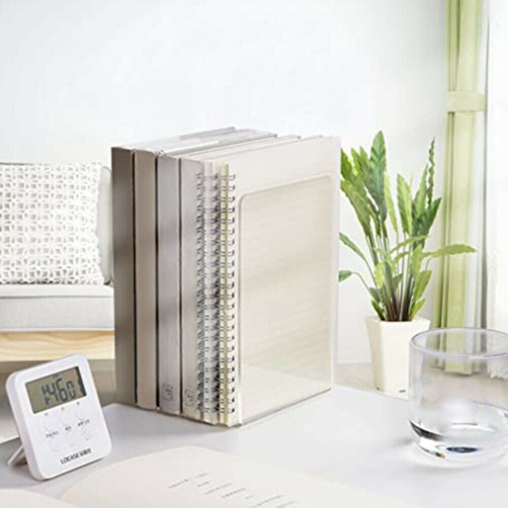 2Pc Transparent Bookends Book Display Stand Holder Frame Document Desk Organizer