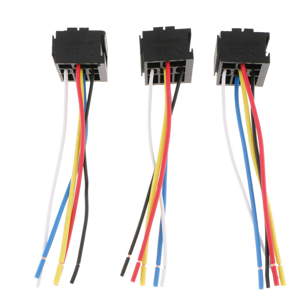 3 Pieces Prewired 5 Pin Automotive Relay Plastic Back Socket  40A