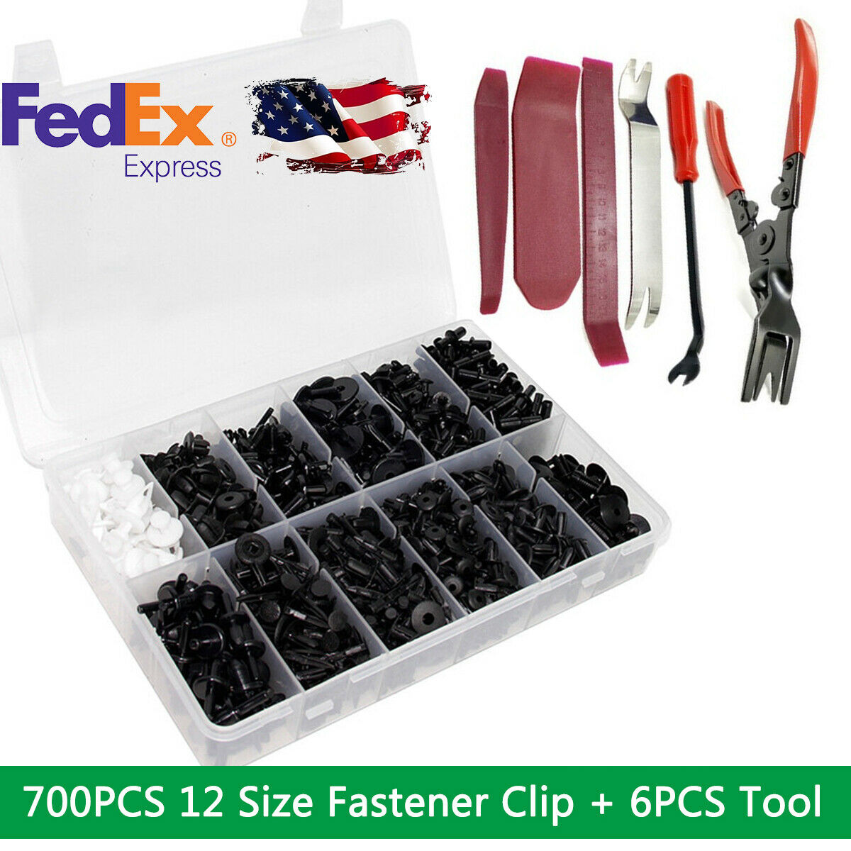 700PCS Auto Body Retainer Clip Plastic Fastener Push Rivet Clip W/ Remover Plier