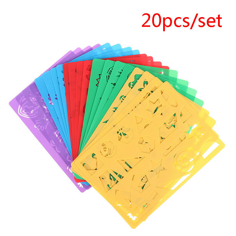 Kids DIY Drawing Stencils Hollow Board Set Kids Plastic Painting Template*20BDD