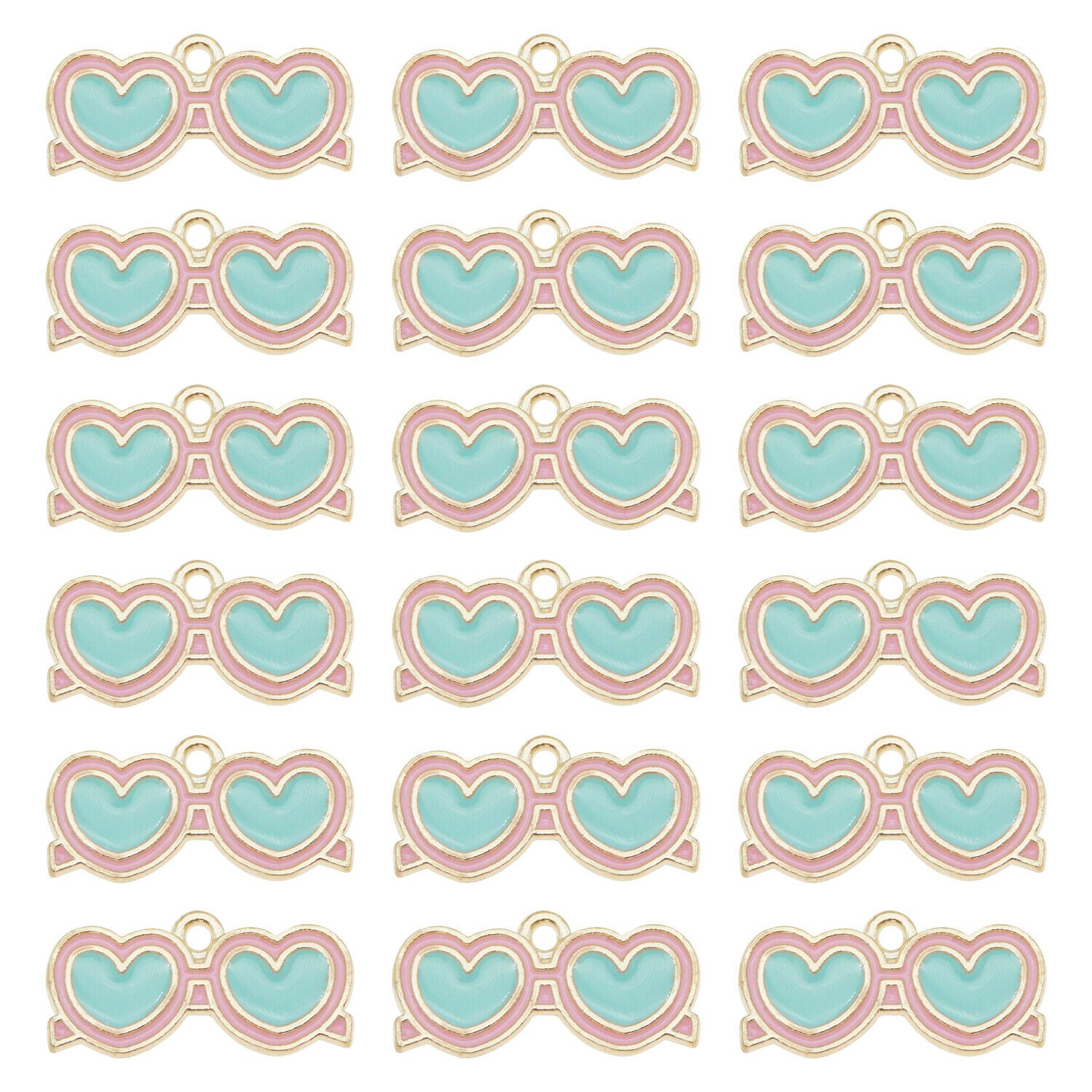 20pcs Enamel Charm Heart Glasses Bracelet Alloy Pendant Jewelry Crafting 21x10mm