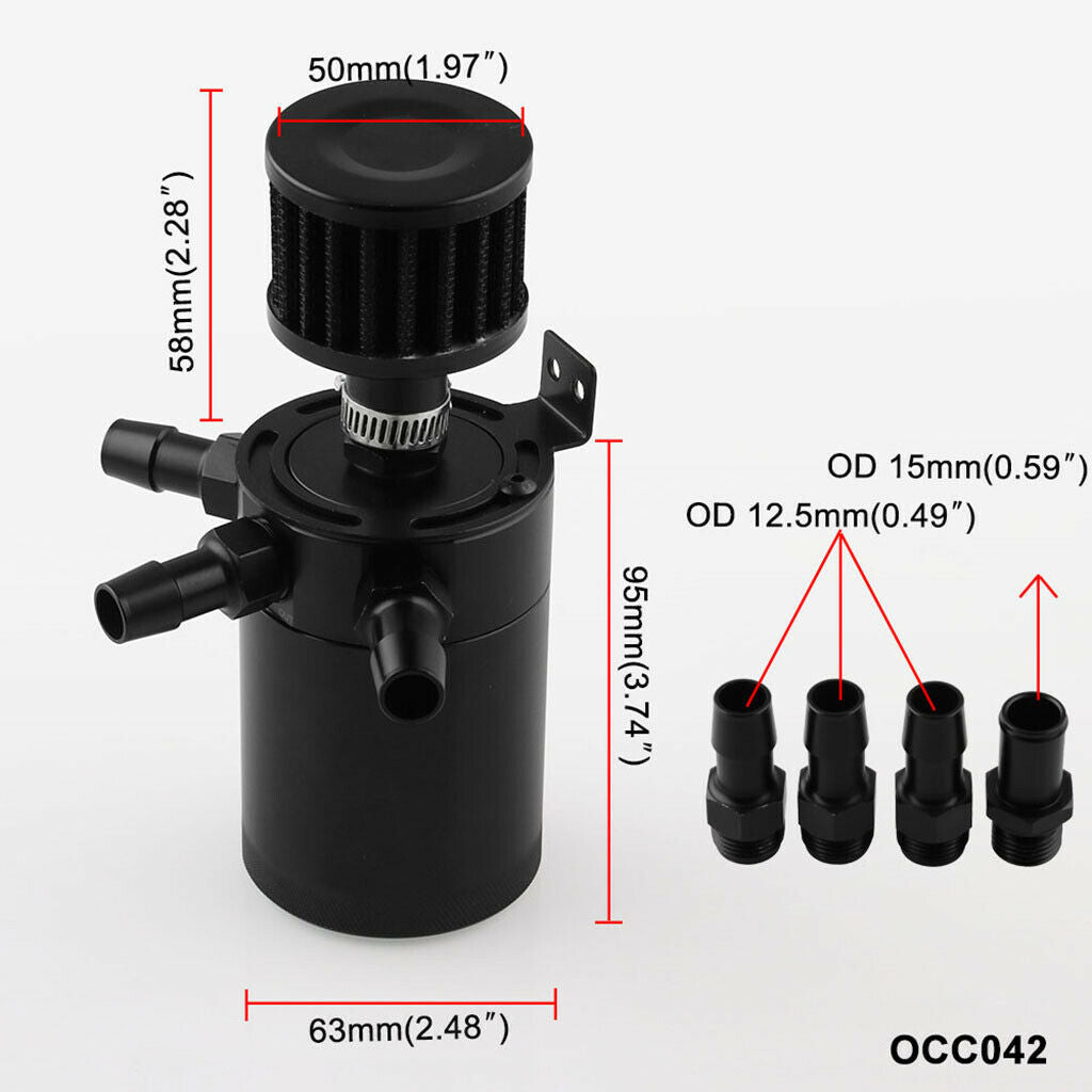 Baffled Engine Oil Catch Can Reservoir Tank Aluminium Alloy with 3 Ports