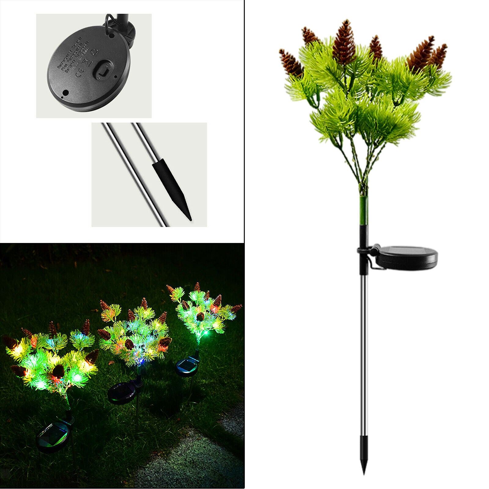 Solar Garden Stake Lights Tree Pine Cone Christmas Landscape Accent LED Path