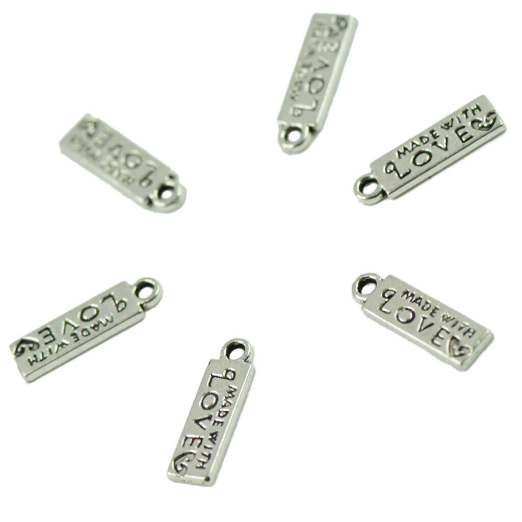 Pack of 50 Made with Love Lettering Charm Pendant for Necklace Findings