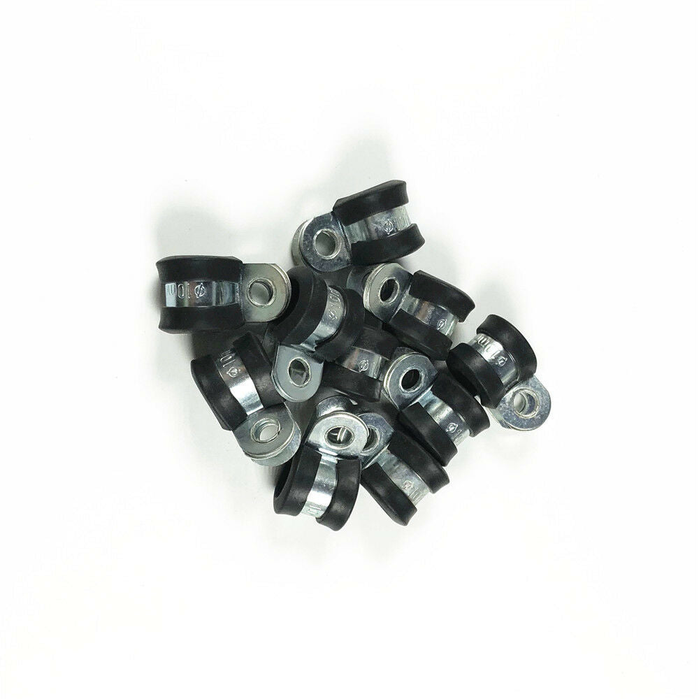 Lot10 10mm 3/8" Zinc Plated Rubber R Shaped Cushion Cable Wire Fuel Clamps Clips