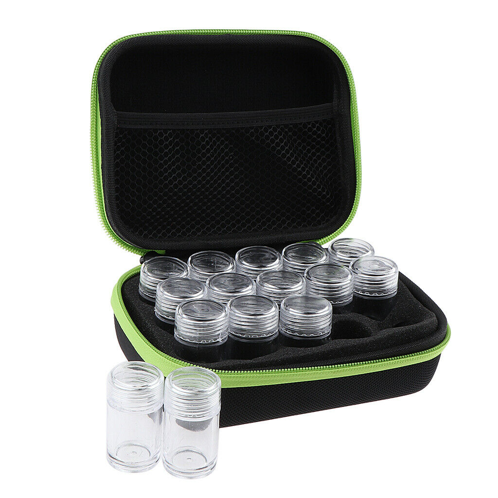 Essential Oil Storage Bag Travel Case Holder Organizer+15Pcs Bottle Green