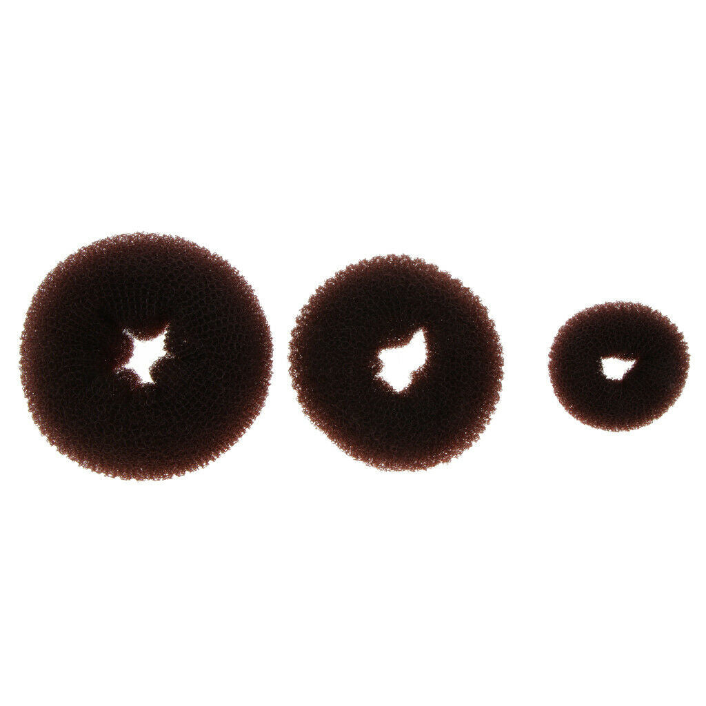 3x Women Girls Nylon Topknot Maker Ring Donut Shape Hair Band Styler
