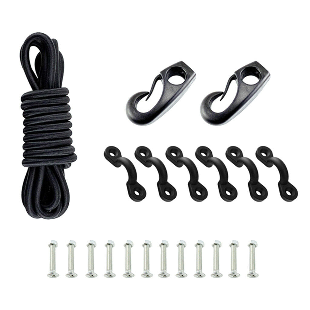 Kayak Bungee Kit Bow & Stern Tie Downs including 2.5m Rope Padeyes and Screws