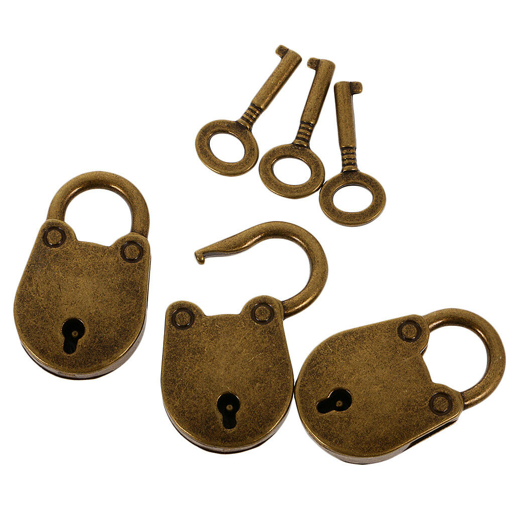 3 Pcs Retro Style Pig Lock Travel Luggage Small Padlock Key Suitcase Bronze
