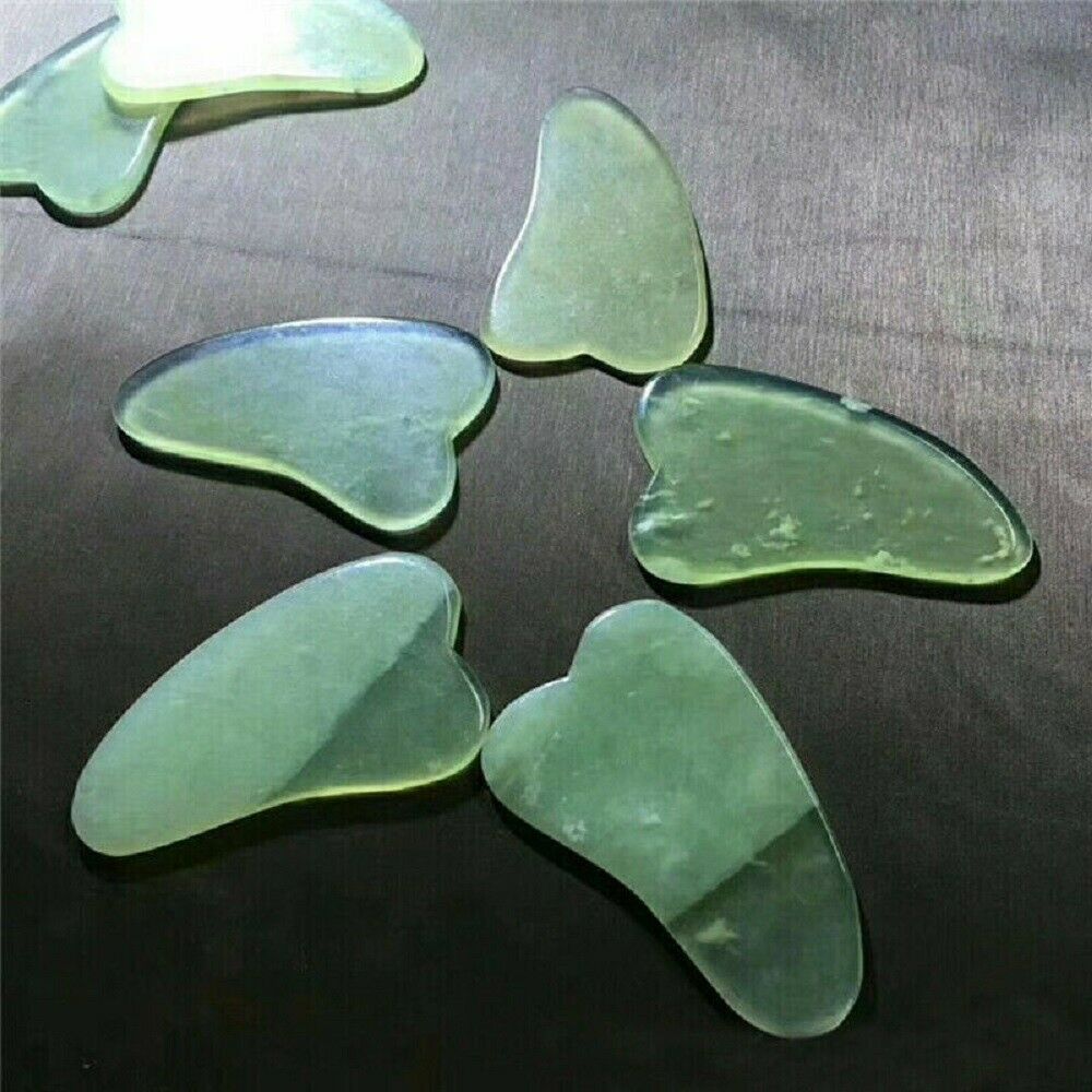 Green Jade Stone Gua Sha Facial Beauty Massage Natural Board Scraping Tool 2pcs