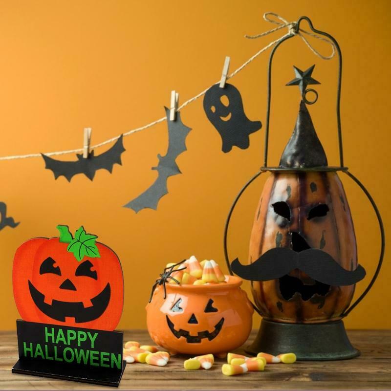 Happy Halloween Pumpkin Wooden Desktop Ornaments Creative Decor for Home Indoor
