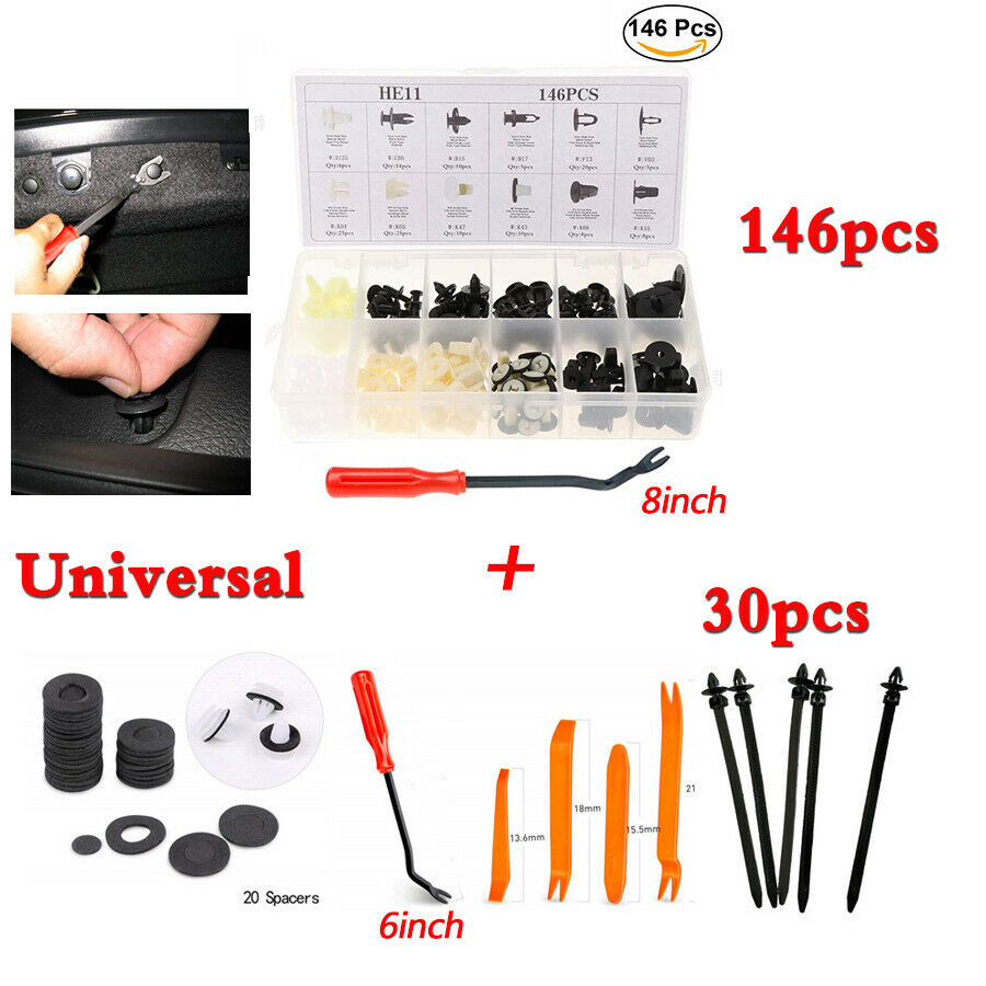 146pcs Plastic Car Body Panel Fender Fasteners Clips Rivets w/30pcs Removal Tool