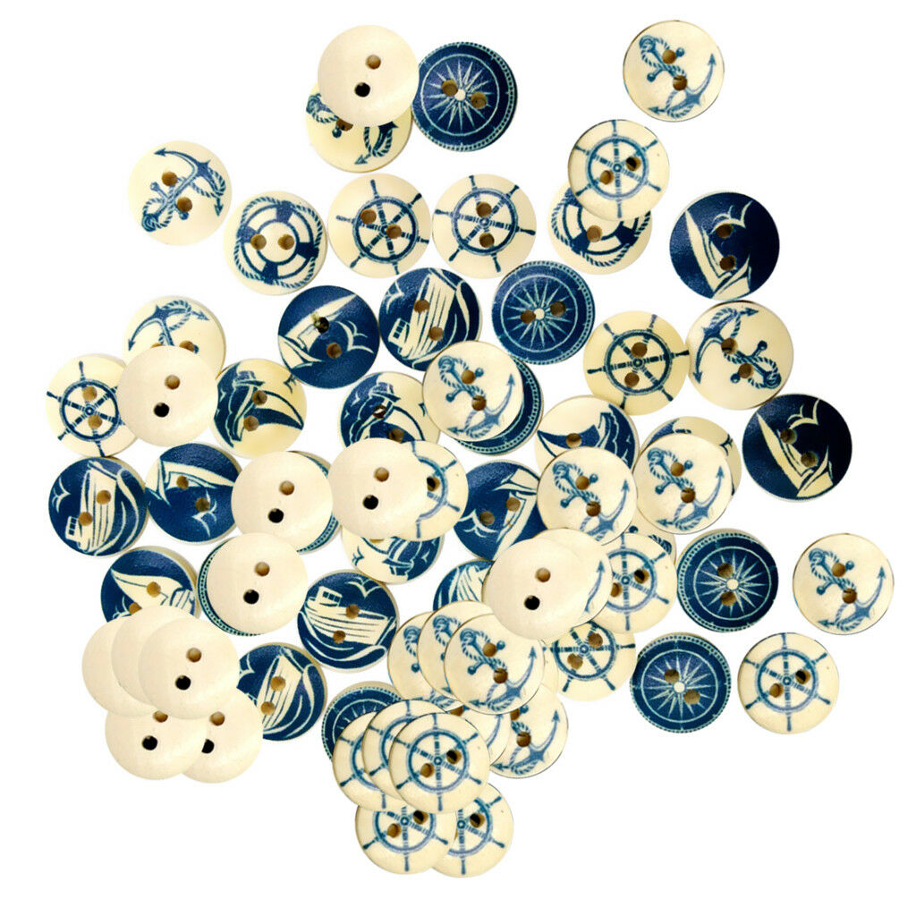 100x Round Nautical Series   Holes Buttons for Sewing Scrapbooking 15mm