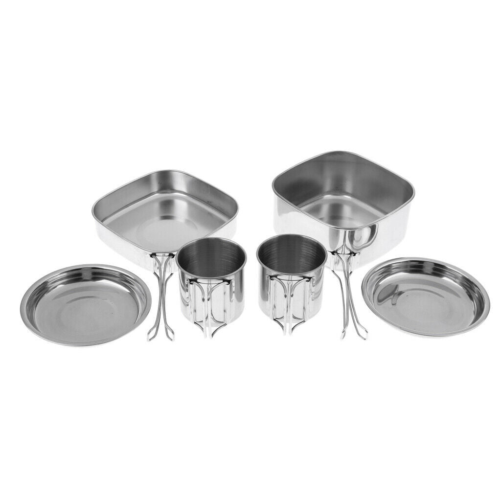 6Pcs Stainless Steel Foldable Pot Cookware Set Bowl Cooking Supplies Camp