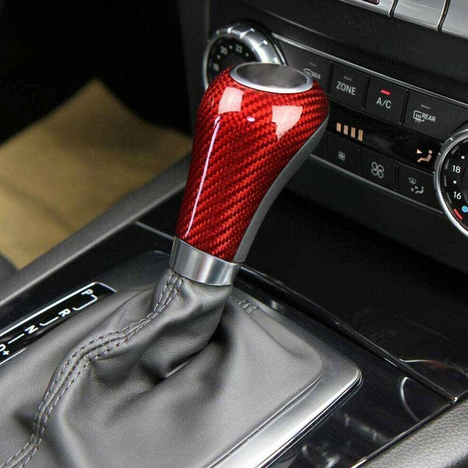 Red Carbon Fiber Gear Shift Knob Cover Trim For Mercedes-Benz W204 C E G GLS