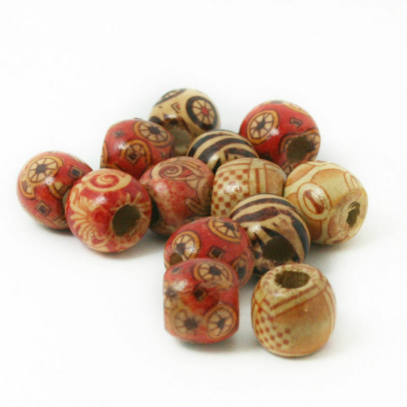 9x10mm Tribal Patterned Wood Beads Mix Wooden Pony Bead Macrame 100pcs