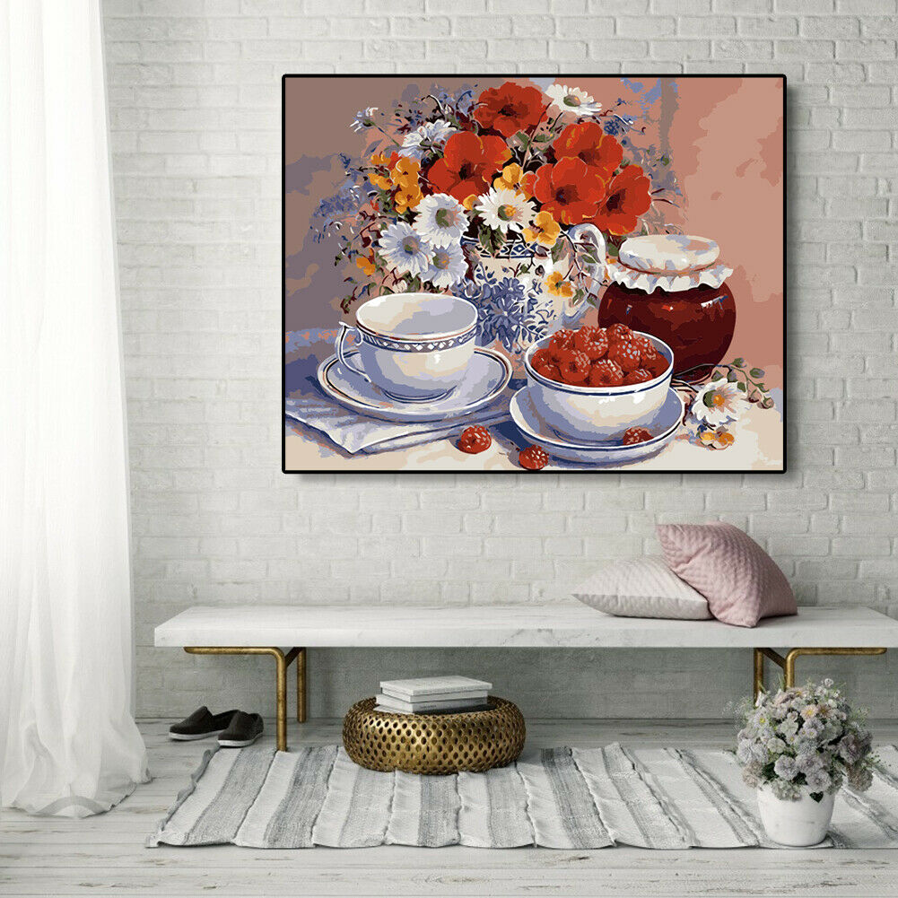 Vase Flower DIY Painting By Numbers Kit Canvas Oil Wall Art Home Decor Gift @