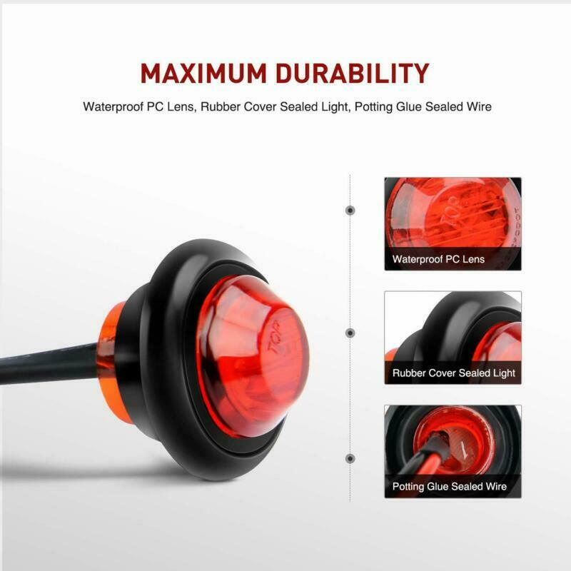 20X 3/4" Red 3LED Small Round Side Marker lights Button lamps Truck Lorry RV 12V