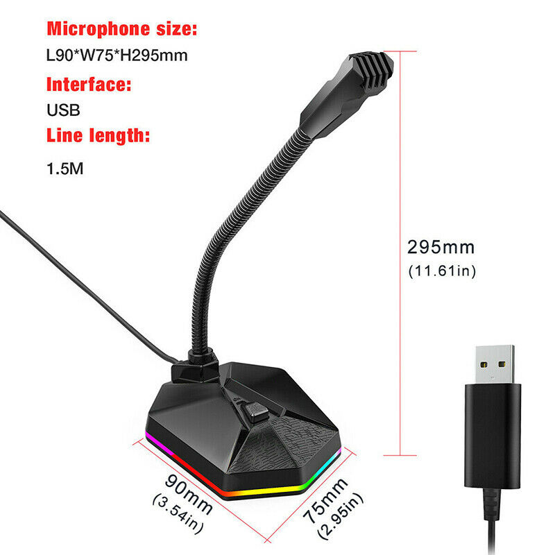 RGB Light USB Desktop Gaming Condenser Microphone Stand for PC Laptop