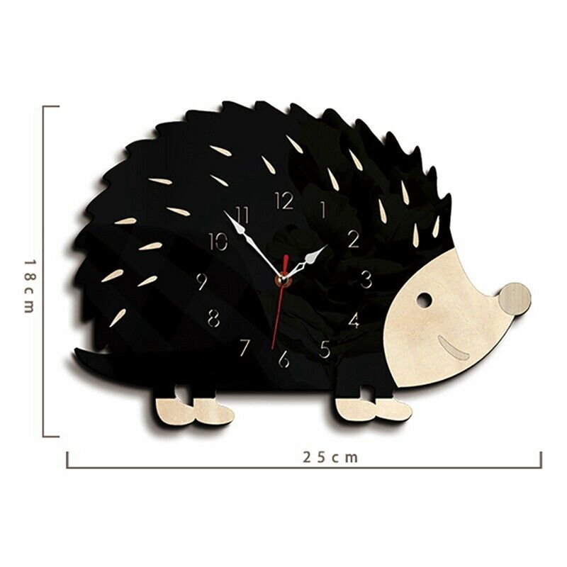 Hedgehog Wall Clock Wooden Animal Clocks Living Room Bedroom Office Decor WatcA3