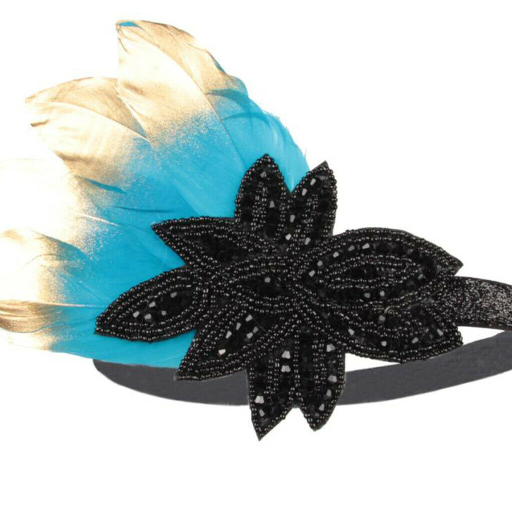 1920s Retro Style Costume Accessory Feather Flapper Headpiece Headband Blue