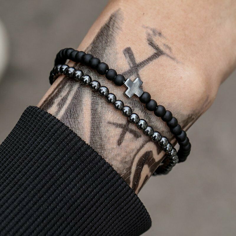 2Pcs/Set Crown Frosted Stone Beaded Bracelet Bangle Wristband Men Jewelry Gifts
