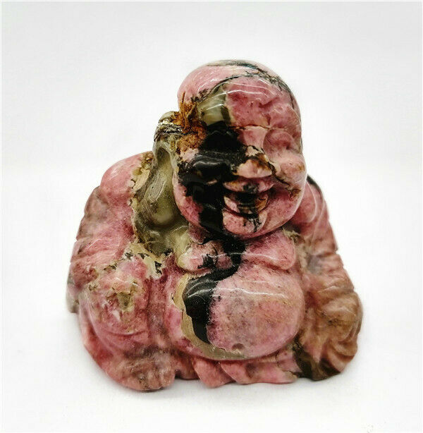 50x47x30mm Natural Pink Rhodonite Carved Buddha Decoration Statue Decor HH7555