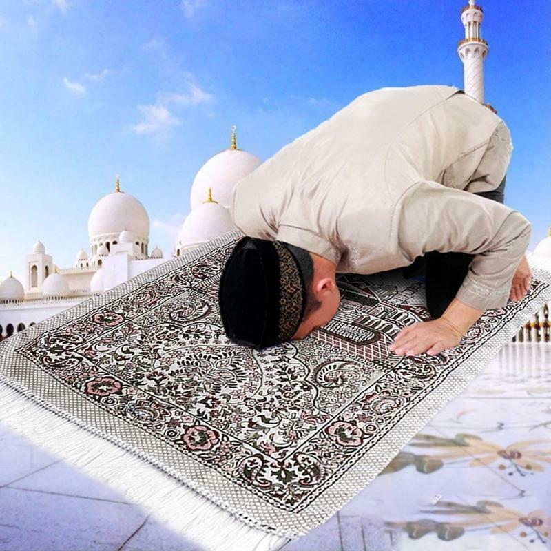 Islamic Portable Muslim Prayer Mat Cotton Mosque Carpet Blanket Rug with Tassel