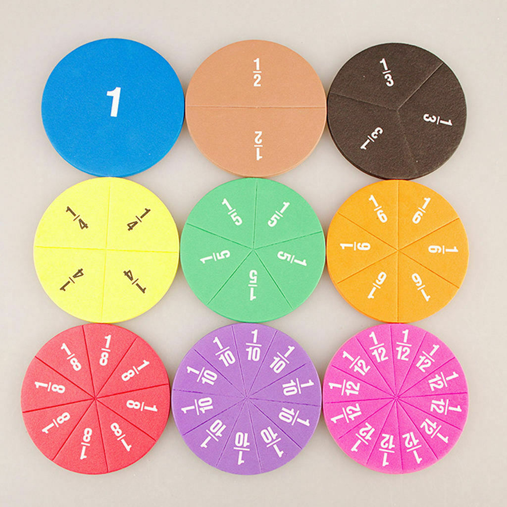 51pcs Rainbow Round Fractions Tiles Counting Children Kids Early Educational