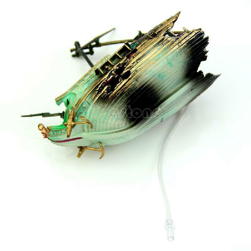 Aquarium Wreck Boat Sunk Ship Air Split Shipwreck Ornament Fish Tank Cave Decor