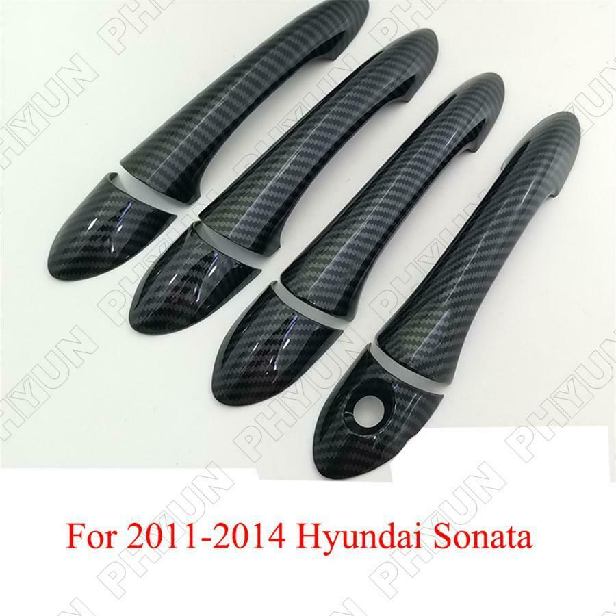 Carbon Fiber Style Outside Door Handle Covers Trims For Hyundai Sonata 2011-2014