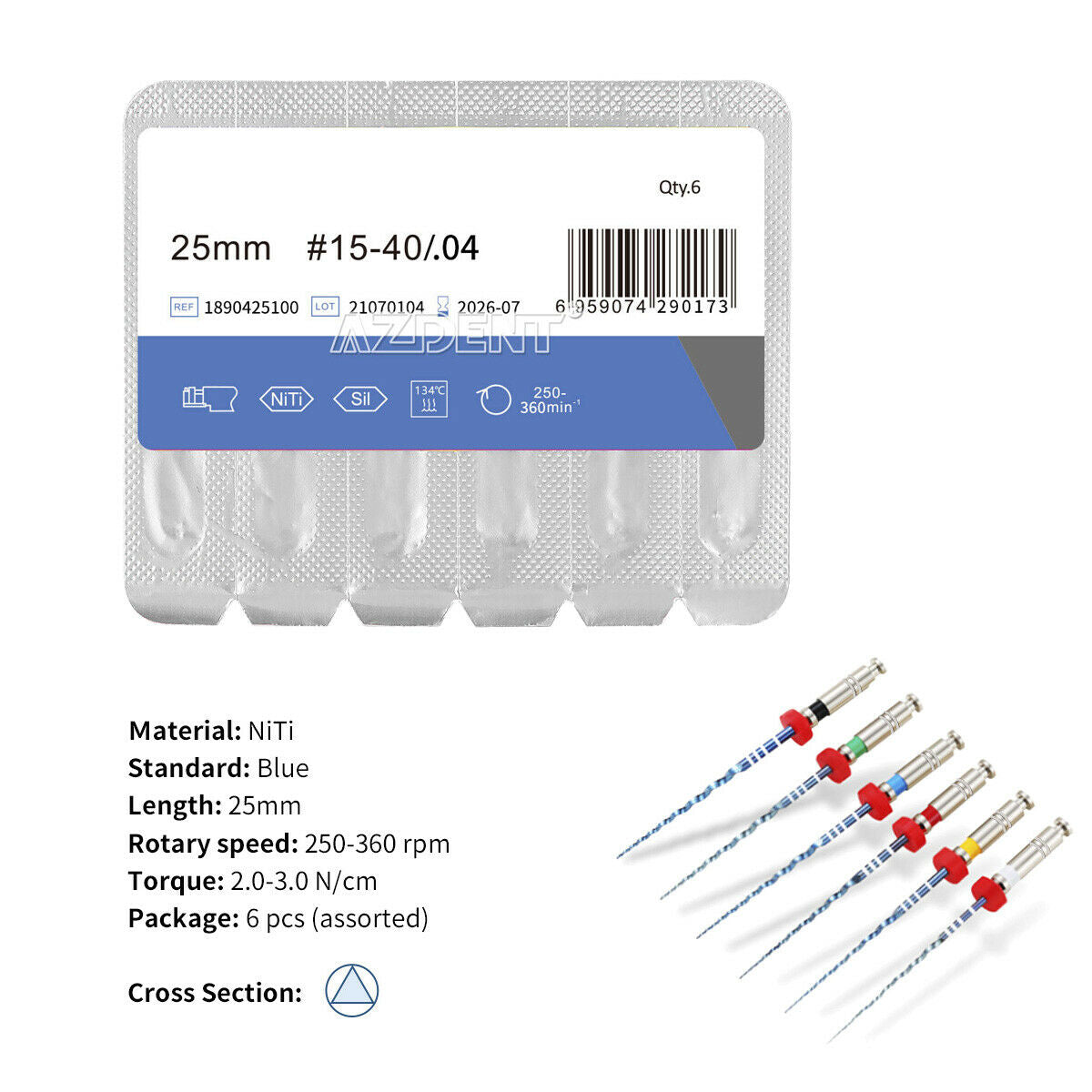 5 X Dental Endo Niti File Blue Rotary File Engine Use Root Canal File 04 # 25mm