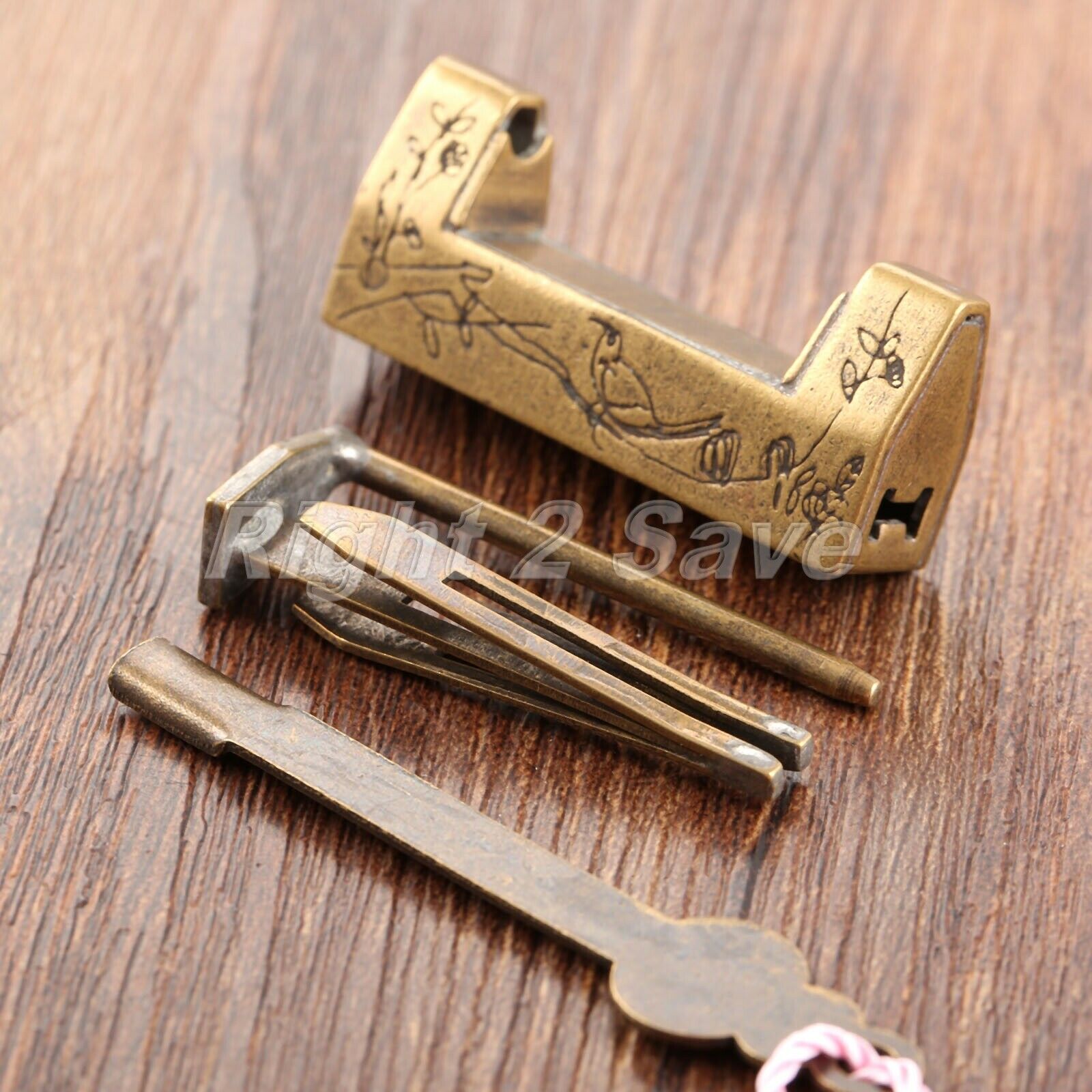 Unique Engraved Designs Jewelry Box Decorative Wood Chest Suitcase Padlock & Key