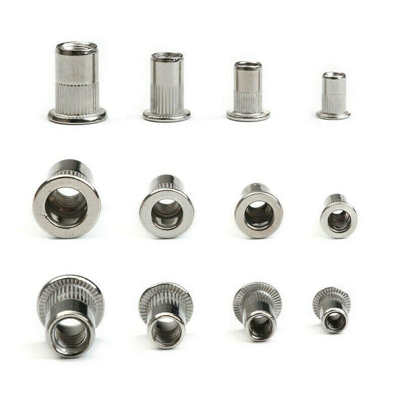 130Pcs Stainless Steel Rivet Nut Vertical Pattern Flat Head Nut Combination