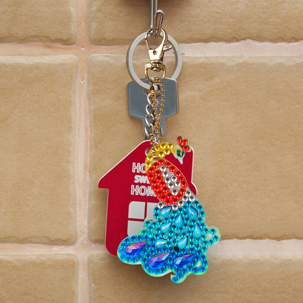 Keyring Full Drill Diamond Key Chain 4pcs DIY Phenix Pendant Embroidery Keyrin @