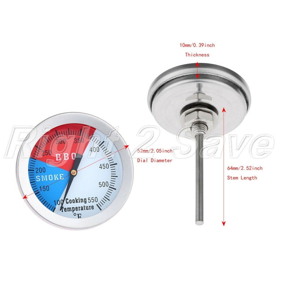 Stainless Steel Barbecue BBQ Charcoal Grill Wood Smoker Thermometer Gauge 550â„‰