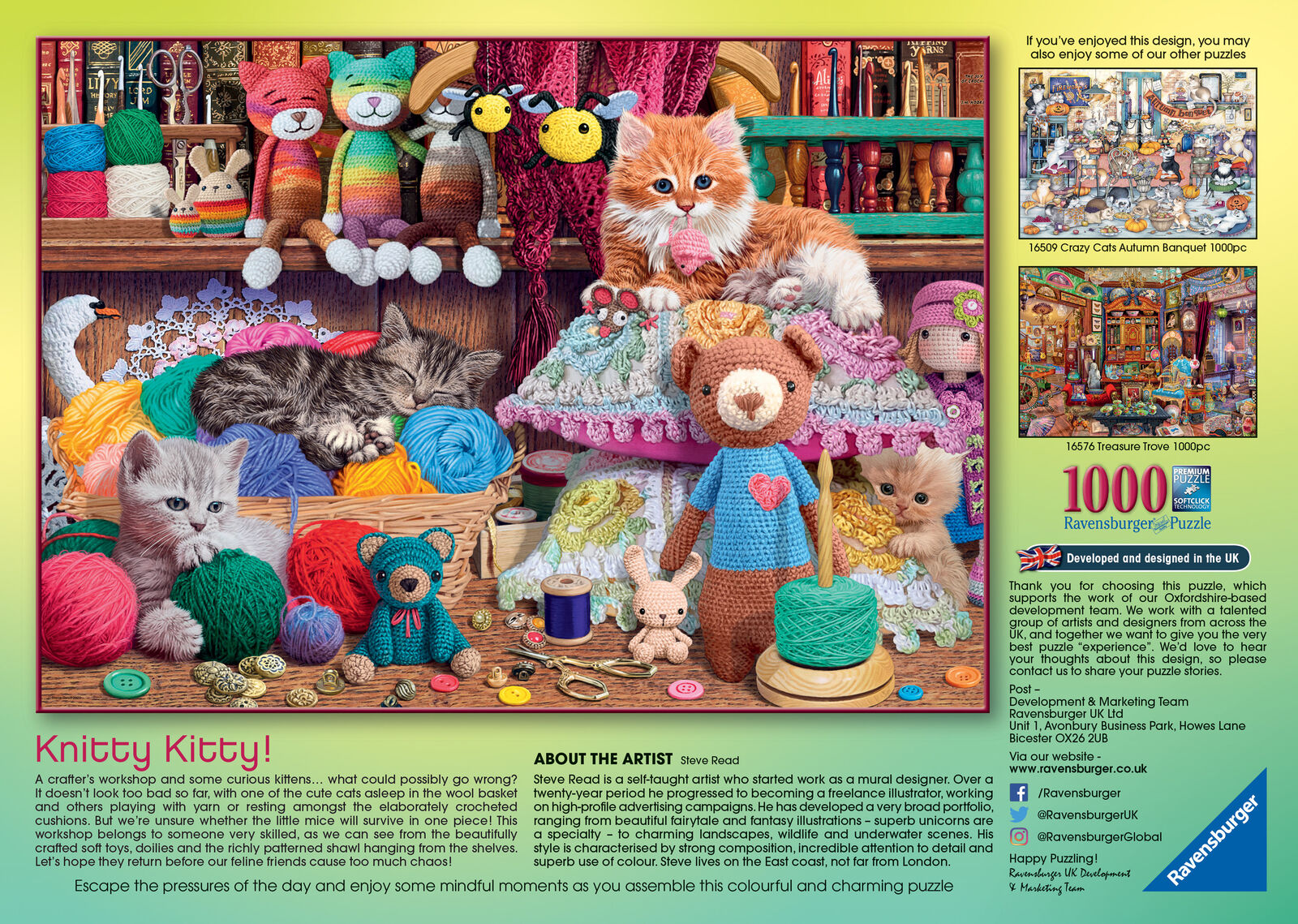 16528 Ravensburger Knitty Kitty Cute Jigsaw Puzzle 1000 Pieces Age 12 Years+