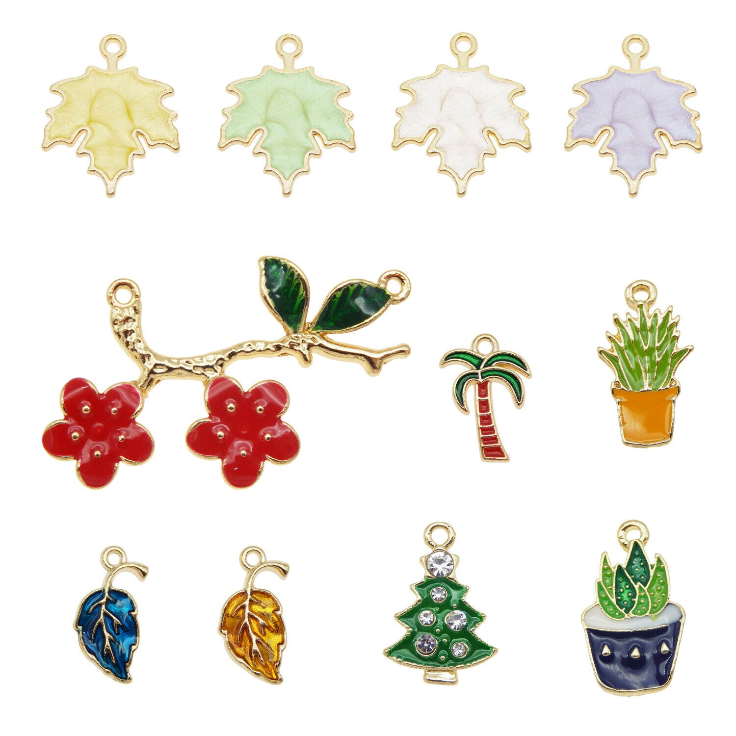 10pcs Assorted Mixed Enamel Alloy Plant Leaves Pendant Charms DIY Accessories