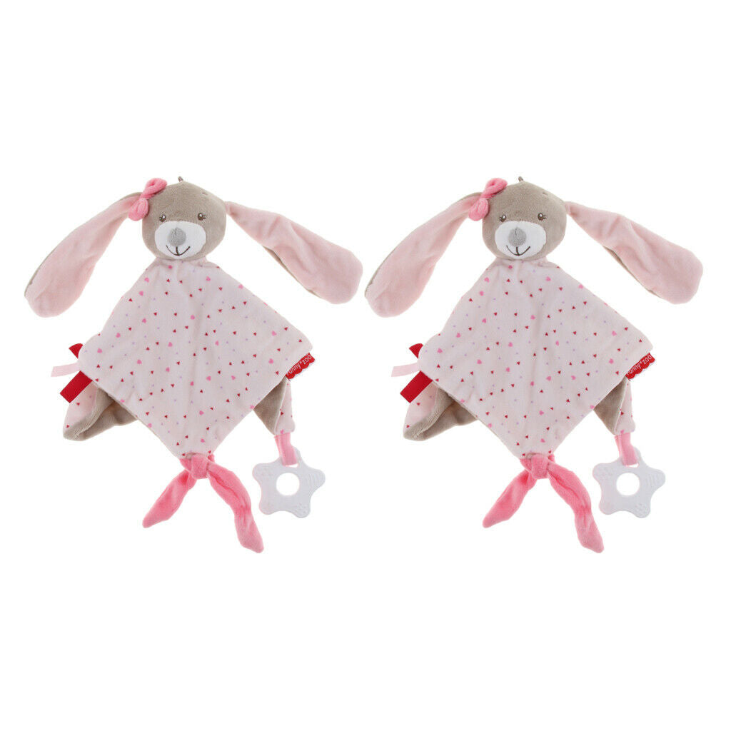 2x Plush Stuffed Blanket Teething Baby Safety Blanket for Infant Boys Girls