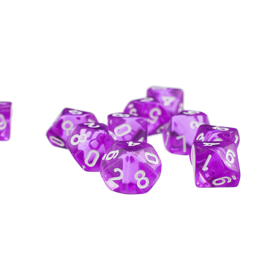 20x 10 Sided Dice D10 Transparent Polyhedral Dice For D&D RPG Green&Purple