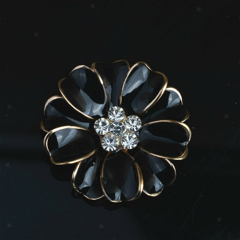 20pcs Pink&Black Metal Rhinestone Flower DIY Embellishments Flatback Buttons